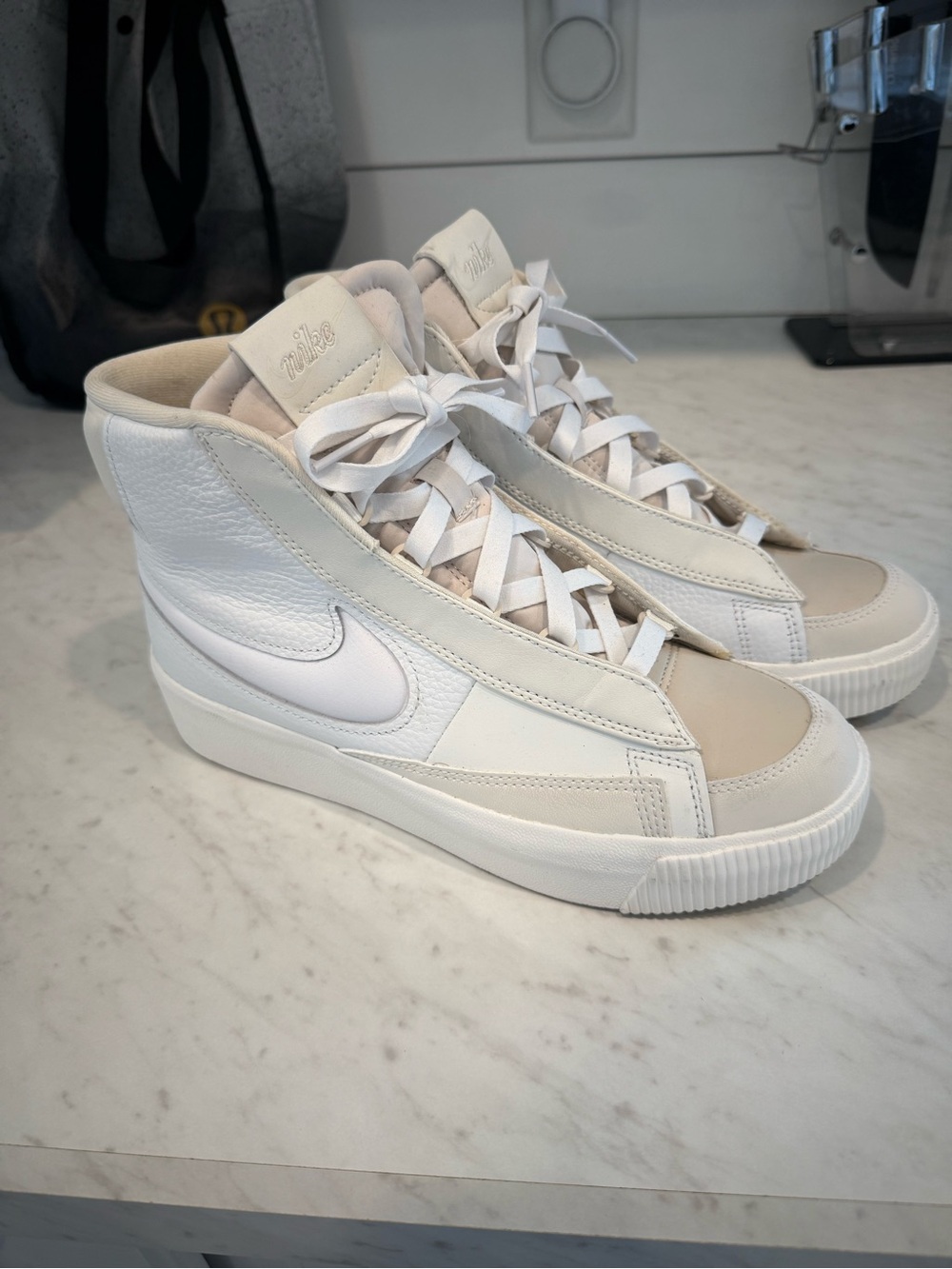 Nike Women’s High-Top Sneakers in White and Beige 7.5 🔥